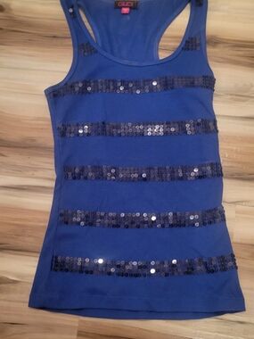 GLO jeans Royal Blue Sequin Stripe Tank Top